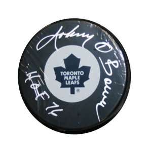 Johnny Bower Signed Hockey Puck Leafs Logo
