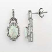   Silver Lab Created Opal and Diamond Accent Frame Drop Earrings