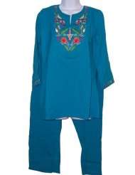 Susan Graver Stretch Cotton Embroidered Tunic and Crop Pants