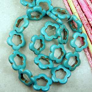 19mm Blue Turquoise Gem Stone Loose Flower Donut Beads  