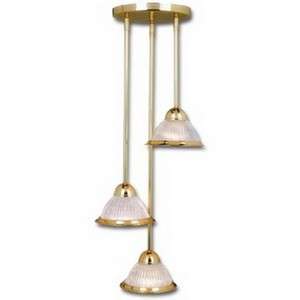   Brass 3 Light Hanging Pendant Fixture with Clear Ribbed Glass Shades