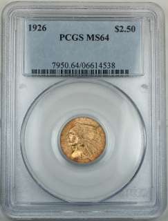 1926 $2.50 Indian Gold Coin, PCGS MS 64, Quarter Eagle  