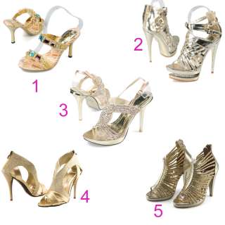   evening prom wedding party designer dress gold high heel shoes AU SZ