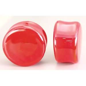 FLAT PLUGS RUBY RED Glass   Ear Gauge Jewelry   Price Per 
