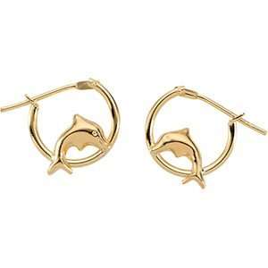  14K White Gold Childrens Dolphin Hoop Earring Jewelry