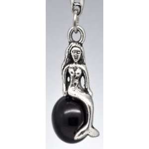  Beads Mermaid sitting on Faux Black Pearl Dangle Charm Fits Pandora 