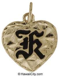 Hawaiian Jewelry 14k Gold Custom Heart Initial Pendant  