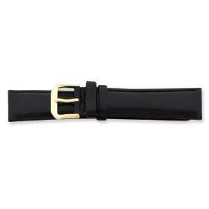  6mm Black Smooth Leather Gold tone Watch Band Size 6 
