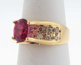   Pink Tourmaline (Rubellite) Diamonds Solid 14k Gold Ring  