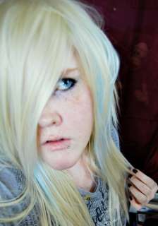 ICE PRINCESS Straight Blonde Blue Long Emo Wig  