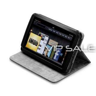 KINDLE FIRE LUXURY BLACK LEATHER COVER CASE WITH ADJUSTABLE STAND 