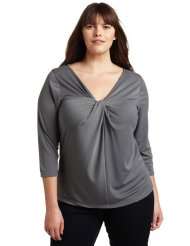 Ak Anne Klein Womens Plus Size 3/4 Sleeve Drape Front Pullover Shirt