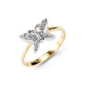    New 14k Two Tone Gold Round Cut Butterfly Fashion Ring Jewelry