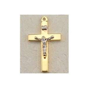  Two Tone Crucifix Cross Medal with 20 Gold Plated Chain in Gift Box