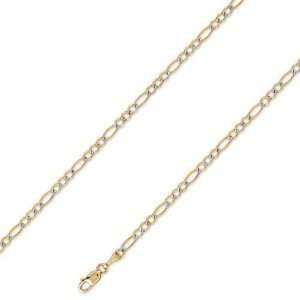 14K Solid Yellow White 2 Two Tone Gold Figaro Chain Necklace 2.5mm (3 