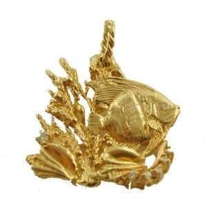  14k Gold Diamond Tropical Fish Shell Pendant: Jewelry