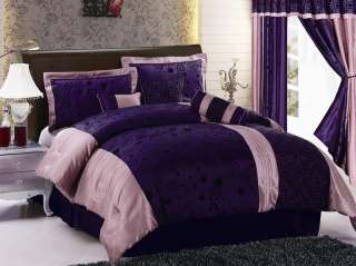 7Pcs Queen Circle and Dots Purple Comforter Set  