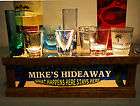    HIDEAWAY PERSONAIZED shot glass / liquor bottle BAR display oak
