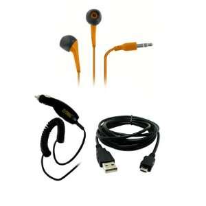 EMPIRE HTC Rhyme 3.5mm Stereo Earbud Headphones (Orange) + Car Charger 