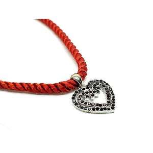  Red Rhinestone Heart Necklace with Satin Rope Everything 