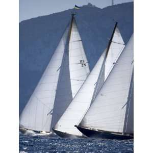  The Bows of Three Classic Yachts Racing Closely Upwind. Panerai 