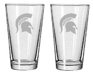 Michigan State Spartans Etched Pint Glasses   MSU  
