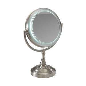  7099 10   10x Plus 1x Satin Nickel Lighted Vanity Mirror Beauty