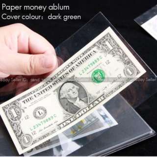  Money Currency Banknotes Holder 20/40 Pockets Album Dark Green Cover 
