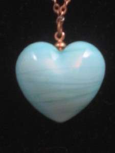 Soft Blue Venetian Glass   Heart Drop Necklace, Lovely  