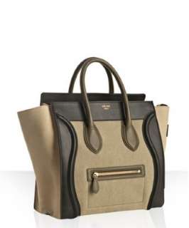 Celine khaki canvas leather detail small shopper tote   up to 