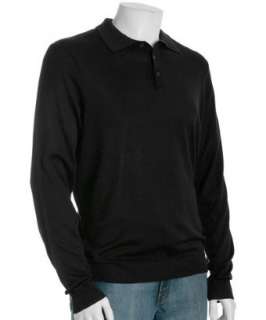Cullen black silk cotton long sleeve polo sweater   