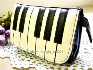 Music Note Piano Keyboard PU Cosmetic Bag Make up Purse  