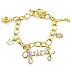  Juicy Inspired Multi Charm Bracelet with Crown, Crystals 