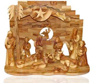 LARGE ~Nativity Set~ Hand Carved Olive Wood   Holy Land Bethlehem 20 