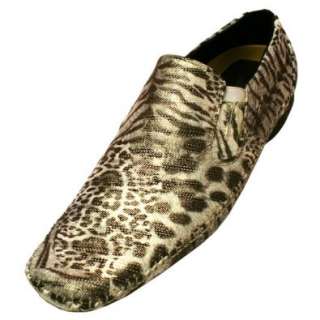   Mens Black & White Leopard Print Slip On Dress Shoes Shoes