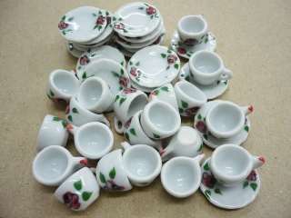 Paint Art Coffee Cup and Scalloped Plates Dollhouse Miniatures Ceramic 