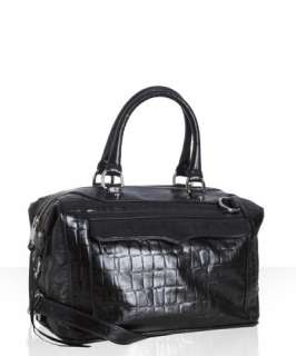 Rebecca Minkoff black croc embossed leather MAB satchel