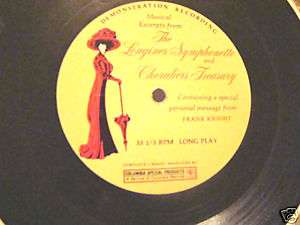 PAPER RECORD 33 1/3 FRANK KNIGHT Longines Symphonette  