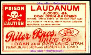 Narcotic ~LAUDANUM POISON OPIUM~ Medicine Bottles LABEL  