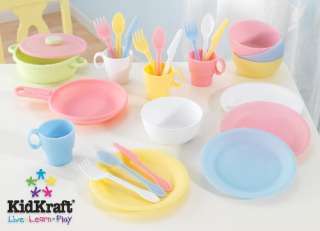 New 44 Pc Pastel Toy Kitchen Dishes Pots Pans Apron Set  