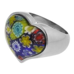  Womens Ring, Heart Shaped Murano Glass   Size 7 Inox 