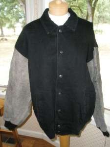 Black Denim Jacket Leather Sleeves Cadillac Mens Sz L  