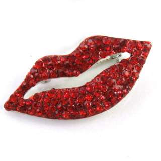 Sexy Ruby Red Lips Necklace Pendant Crystal Stone Enamel VALENTINES 
