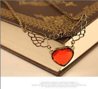 Retro fashion Love Red Stone Angle Wings Necklace Pendant XL92  