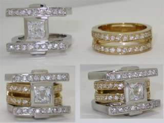   YELLOW /WHITE GOLD GP 2 RINGS SIMULATED DIAMOND RING SET 3731  