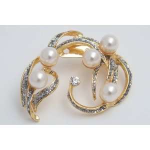 Jewel Pearl Alloy Crystal Gold Tone Brooch Pin #BR012 