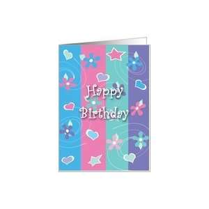  Happy Birthday Flowers Hearts Stars Design Card Card 
