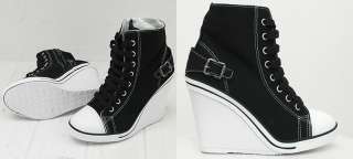 Womens Black Sneakers Zip Wedge Heel Boots US 5~8  