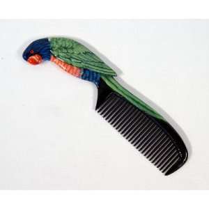  Handpainted Green Parrot Bird Comb Beauty