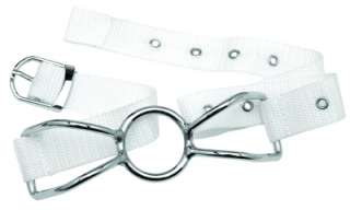 White Nylon Metal Open Mouth Spider Ring Gag Harness  